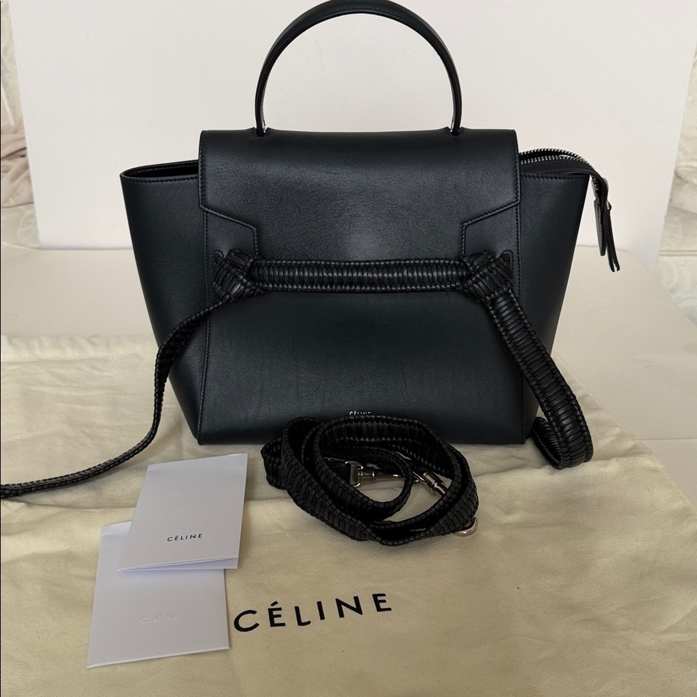 Celine Calfskin Micro Bicolor Braided Belt Bag Dark Sea